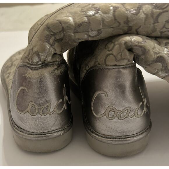 Coach Women’s Size 6B Boots Logo Silver Nikole Mid Calf Shearling Signature - Picture 5 of 16